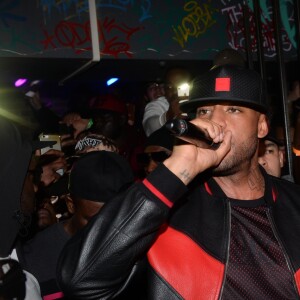 Exclusif - Le rappeur Booba fête son 41ème anniversaire au club Hobo et par la même occasion lance sa bouteille de Whisky nommée "Duc" à Paris le 12 décembre 2017. © Rachid Bellak/Bestimage