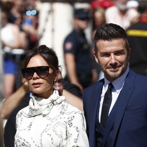 Victoria Beckham et son mari David Beckham - Les célébrités arrivent à l'église pour célébrer l'union du footballeur Sergio Ramos et de l'actrice Pilar Rubio à Seville en Espagne, le 15 juin 2019.