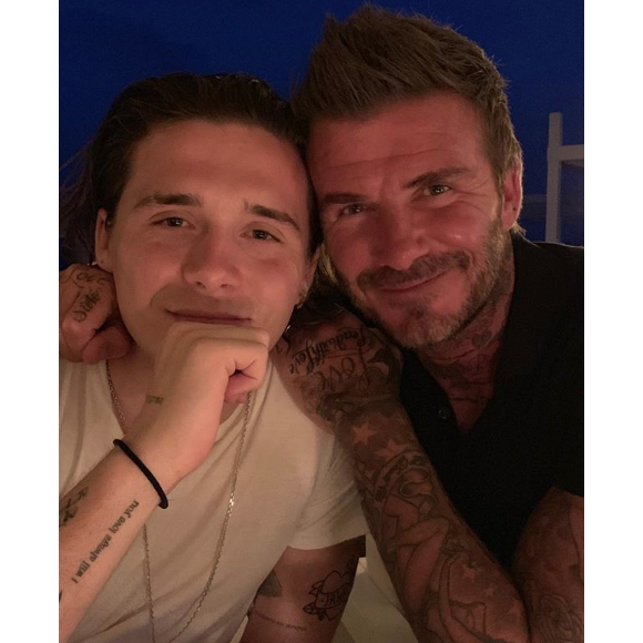 David et Brooklyn Beckham en vacances dans les Pouilles, en Italie, le 06 août 2019.