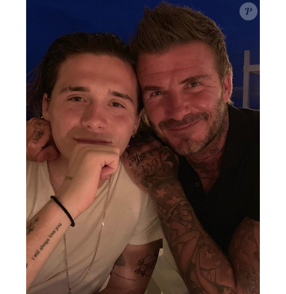 David et Brooklyn Beckham en vacances dans les Pouilles, en Italie, le 06 août 2019.