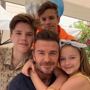 David Beckham et ses enfants Romeo, Cruz et Harper. Juin