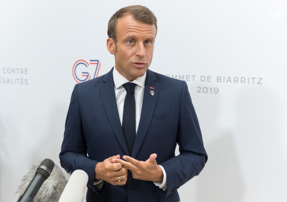 Le président de la République française Emmanuel Macron lors d'une conférence de presse pendant le sommet du G7 à Biarritz, France, le 25 août 2019. © Jacques Witt/Pool/Bestimage