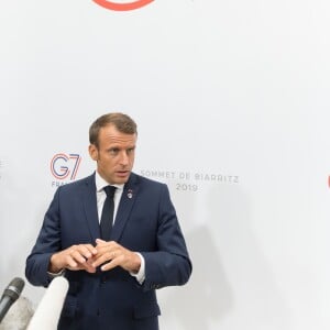 Le président de la République française Emmanuel Macron lors d'une conférence de presse pendant le sommet du G7 à Biarritz, France, le 25 août 2019. © Jacques Witt/Pool/Bestimage