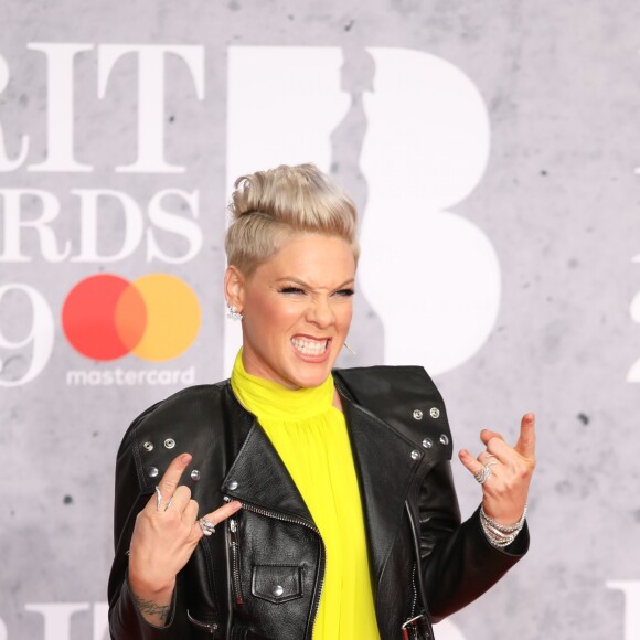 Pink au photocall de la cérémonie des Brit Awards 2019 à l'O2 Arena à Londres le 20 février 2019.