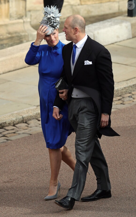 Zara Tindall (Phillips) et son mari Mike Tindall lors du mariage de la princesse Eugenie d'York et Jack Brooksbank au château de Windsor, le 12 octobre 2018.