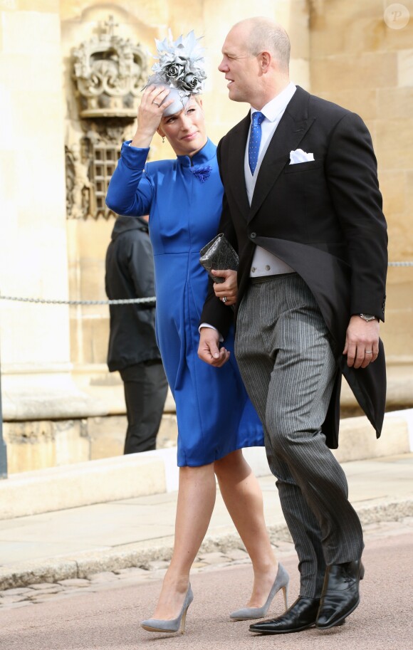 Zara Tindall (Phillips) et son mari Mike Tindall lors du mariage de la princesse Eugenie d'York et Jack Brooksbank au château de Windsor, le 12 octobre 2018.