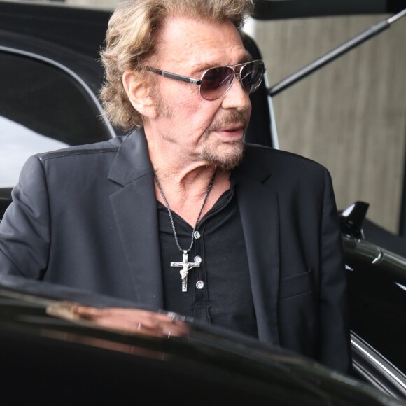 Johnny Hallyday avec sa femme Laeticia, ses enfants Jade et Joy ainsi que la Grand-mère de Laeticia Elyette Boudou arrivent à l'aéroport de Roissy en provenance de Los Angeles. Johnny rentre en France pour entamer sa tournée le 29 juin 2016 à Sedan. Roissy-en-France le 26 juin 2016.