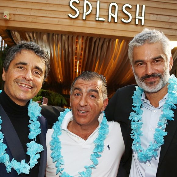 Ariel Wizman, Hakim Gaouaoui (copropriétaire) et François Vincentelli lors de la soirée d'inauguration du restaurant du groupe d'H.Gaouaoui et du chef N.Tarayre "Splash" au port Van Gogh, en bord de Seine à Asnières, France, le 12 septembre 2019. © Rachid Bellak/Bestimage