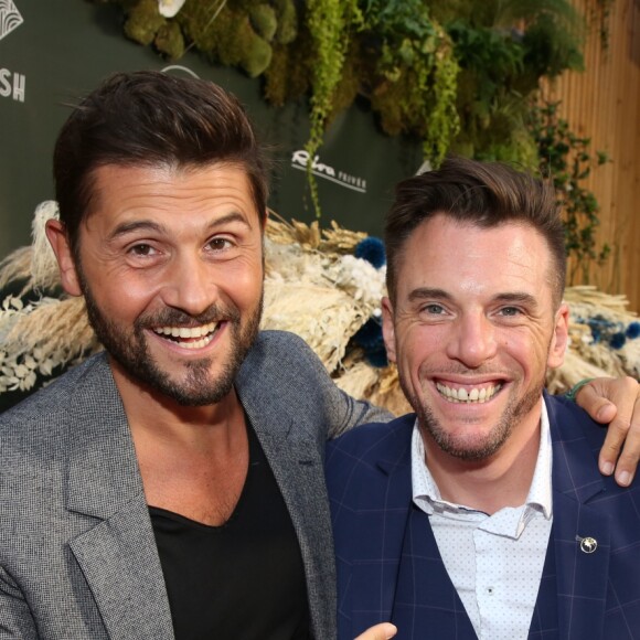 Christophe Beaugrand et le chef Norbert Tarayre (copropriétaire) lors de la soirée d'inauguration du restaurant du groupe d'H.Gaouaoui et du chef N.Tarayre "Splash" au port Van Gogh, en bord de Seine à Asnières, France, le 12 septembre 2019. © Rachid Bellak/Bestimage