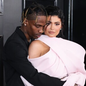 Travis Scott et sa compagne Kylie Jenner - Les célébrités posent lors du photocall de la soirée des GRAMMY Awards au Staples Center de Los Angeles le 10 février, 2019