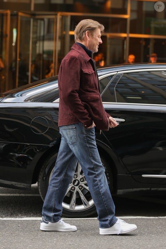 Sean Bean à la sortie de son hôtel à New York, le 2 avril 2019.