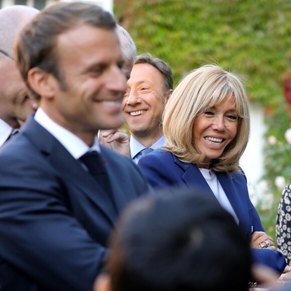 Emmanuel Macron et sa femme Brigitte Macron, Stéphane Bern - Le Président de la République E. Macron et sa femme étaient au château de By, à Thomery (Seine-et-Marne), l'un des 18 sites retenus pour la deuxième édition du Loto du patrimoine, le 20 Septembre 2019. © Dominique Jacovides/Bestimage