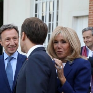 Jean-Michel Blanquer (Ministre de l'Education Nationale), Franck Riester (Ministre de la Culture), Stéphane Bern, le Président de la République Emmanuel Macron et sa femme la Première Dame Brigitte Macron - Le Président de la République E. Macron et sa femme la Première Dame B. Macron étaient au château de By, à Thomery (Seine-et-Marne), l'un des 18 sites retenus pour la deuxième édition du Loto du patrimoine, le 20 Septembre 2019. © Dominique Jacovides/Bestimage