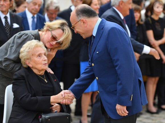 Bernadette Chirac, sa fille Claude Bernard et Bernard Cazeneuve - Hommage national à Simone Veil dans la cour d'Honneur des Invalides à Paris, France, le 5 juillet 2017. © Christian Liewig/Pool/Bestimage