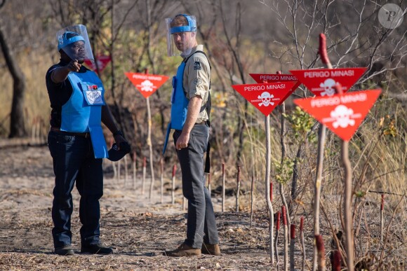 Le prince Harry, duc de Sussex, visite un champ de mines anti-personnelles à Dirico, dont l'élimination est entreprise par l'association Halo Trust (l'association qui enlève les débris laissés par la guerre, en particulier les mines terrestres). Angola, le 27 septembre 2019.