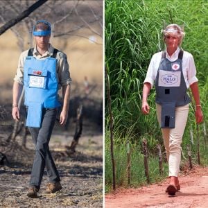 Le prince Harry, à l'instar de sa mère Lady Di en 1997, visite un champ de mines anti-personnelles à Dirico, dont l'élimination est entreprise par l'association Halo Trust (l'association qui enlève les débris laissés par la guerre, en particulier les mines terrestres). Angola, le 27 septembre 2019.