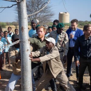 Le prince Harry, duc de Sussex, dans le parc national de Chobe au Botswana lors de sa visite officielle en Afrique australe, le 26 septembre 2019.