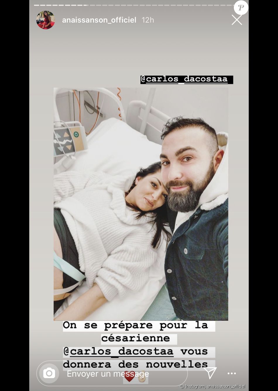 Anaïs Sanson avant l&#039;accouchement de Lila, à l&#039;hôpital, le 31 décembre 2019