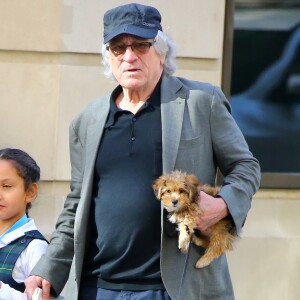 Robert De Niro est allé chercher sa fille Helen Grace De Niro à la sortie des classes sur Madison Avenue à New York. Robert promène un petit chien et porte un petit chiot dans les bras! Robert De Niro divorce de sa femme G. Hightower après plus de 31 ans de mariage, une guerre serait déclarée entre les deux futurs ex-époux concernant leur fille de 7 ans... Le 24 avril 2019