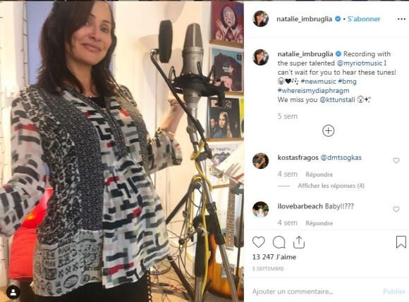Natalie Imbruglia enceinte et en studio. Photo publiée sur Instagram le 3 septembre 2019.