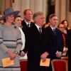 La reine Mathilde, le roi Philippe et La princesse Maria-Esméralda de Belgique - Les membres de la famille royale de Belgique assistent à une messe en mémoire des membres défunts de la famille royale en l'église Notre-Dame à Laeken, le 17 février 2017.