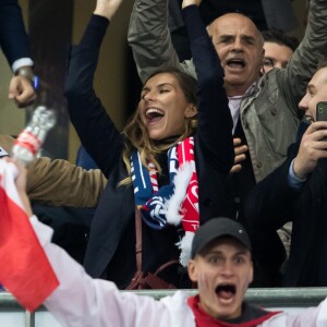 Camille Cerf (Miss France 2015) et son compagnon Cyrille - Tribunes lors du match de qualification pour l'Euro2020 "France - Turquie (1-1)" au Stade de France. Saint-Denis, le 14 octobre 2019. ©Cyril Moreau/Bestimage