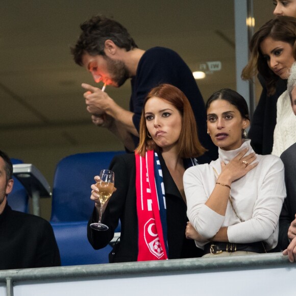 Tatiana Silva, Arnaud Ducret, Maëva Coucke (Miss France 2018), Malika Ménard (Miss France 2010) - Tribunes lors du match de qualification pour l'Euro2020 "France - Turquie (1-1)" au Stade de France. Saint-Denis, le 14 octobre 2019. ©Cyril Moreau/Bestimage