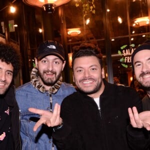 Roman Frayssinet, Kev Adams, Kyan Khojandi - Inauguration du nouveau restaurant de fast food healthy de Kev Adams, le "Jak Healthy" au 24 rue de Rivoli dans le 4e arrondissement à Paris, le 15 octobre 2019. © Rachid Bellak/Bestimage