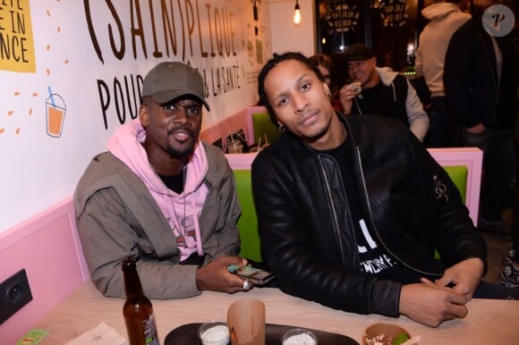 Black M et Laurent Bourgeois (Les Twins) - Inauguration du nouveau restaurant de fast food healthy de Kev Adams, le "Jak Healthy" au 24 rue de Rivoli dans le 4e arrondissement à Paris, le 15 octobre 2019. © Rachid Bellak/Bestimage