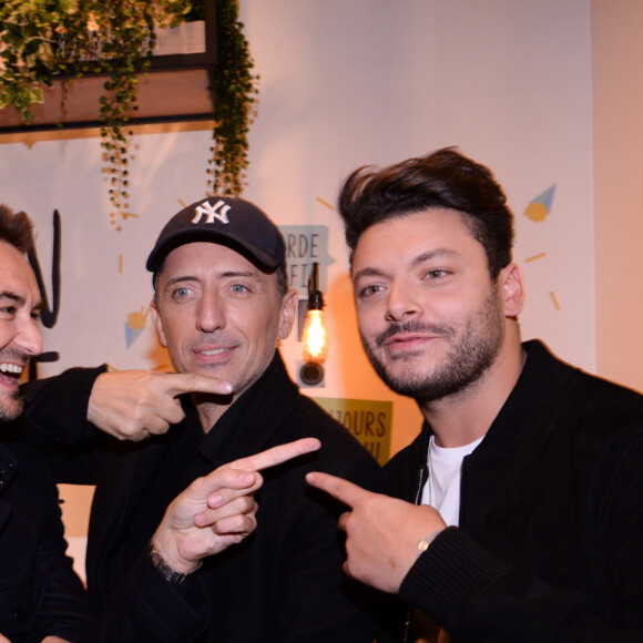 Cyril Lignac, Gad Elmaleh, Kev Adams - Inauguration du nouveau restaurant de fast food healthy de Kev Adams, le "Jak Healthy" au 24 rue de Rivoli dans le 4e arrondissement à Paris, le 15 octobre 2019. © Rachid Bellak/Bestimage