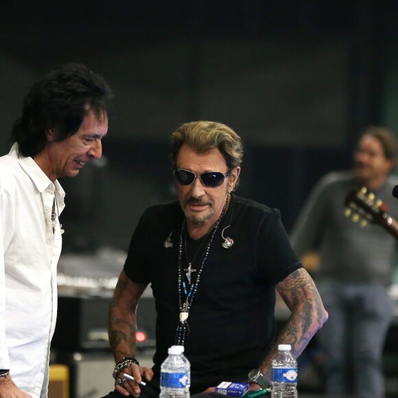 Exclusif - Robin Le Mesurier - Johnny Hallyday en répétitions au palais Nikaia à Nice, à deux jours de son premier concert de sa tournée "Rester Vivant". Le 29 septembre 2015 © Dominique Jacovides / Bestimage