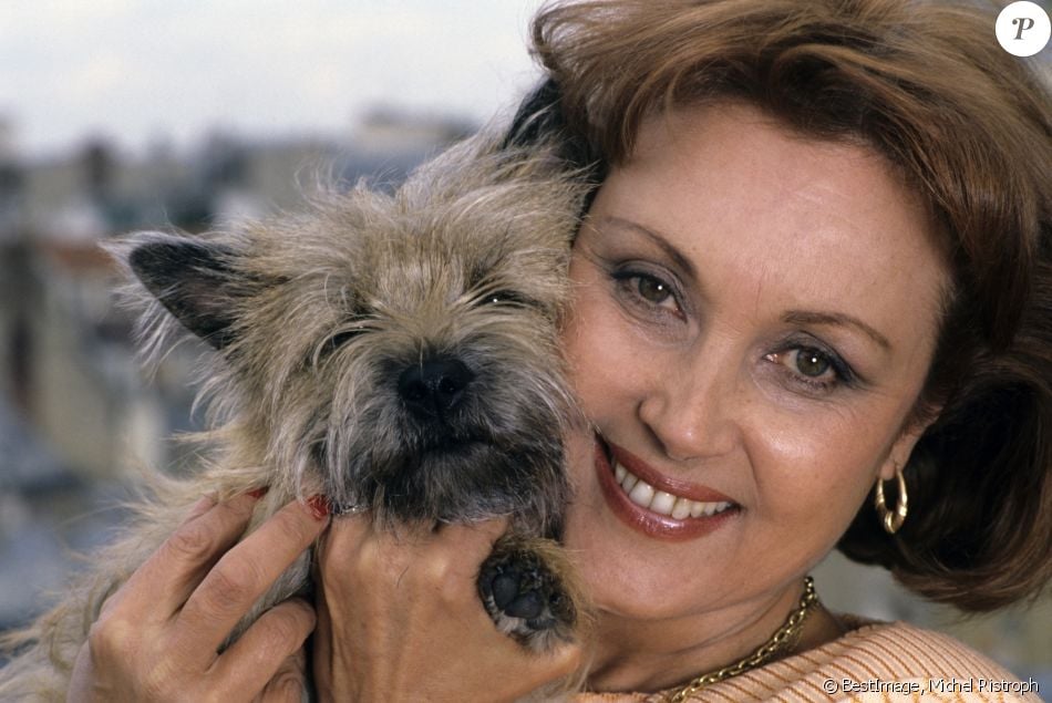  Pascale Roberts chez elle avec son chien à Paris en 1987. © Michel Ristroph via Bestimage  