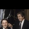 En France, à Paris, Philippe Gildas et Antoine de Caunes sur le plateau de Nulle Part Ailleurs en mars 1989