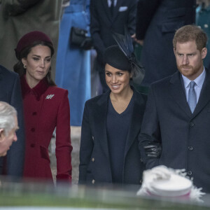 Le prince William, duc de Cambridge, Catherine Kate Middleton, duchesse de Cambridge, Meghan Markle, duchesse de Sussex, le prince Harry, duc de Sussex - La famille royale assiste à la messe de Noël à Sandringham le 25 décembre 2018.