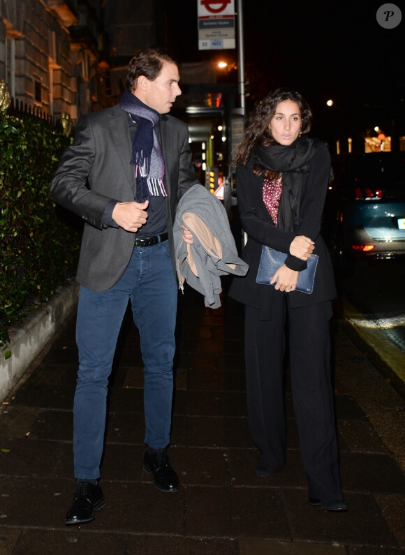 Exclusif - Rafael Nadal et sa femme Xisca Perello se rendent au restaurant Annabels à Londres le 8 novembre 2019.