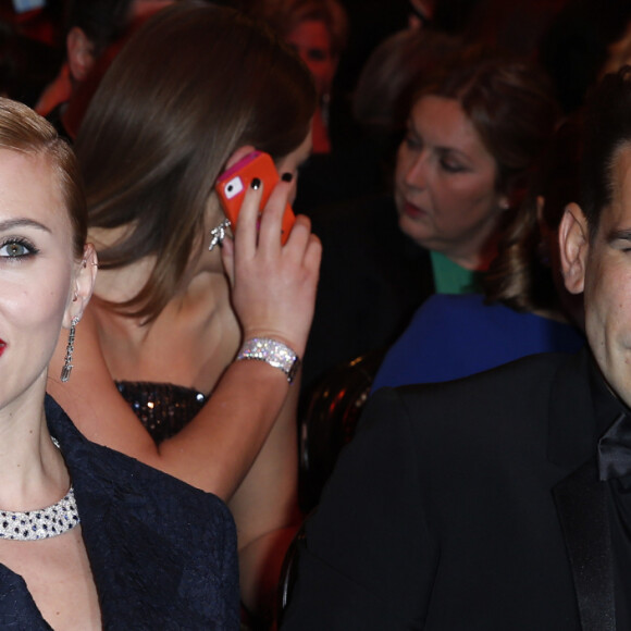 Scarlett Johansson et son ex-mari Romain Dauriac à la 39ème cérémonie des César au théâtre du Châtelet à Paris, le 28 février 2014.