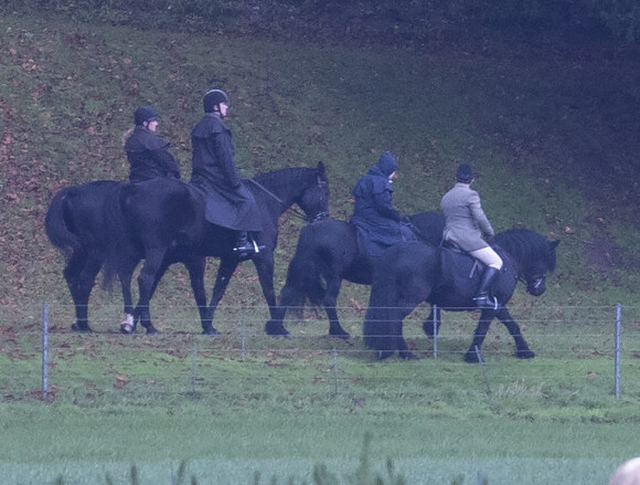 Le prince Andrew, duc d'York fait une randonnée à cheval avec sa mère, la reine Elisabeth II d'Angleterre dans le parc de Windsor le 22 novembre 2019.