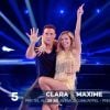 Clara Morgane et Maxime Dereymez lors du "face à face" de l'émission "Danse avec les stars 10". TF1. Le 26 octobre 2019.