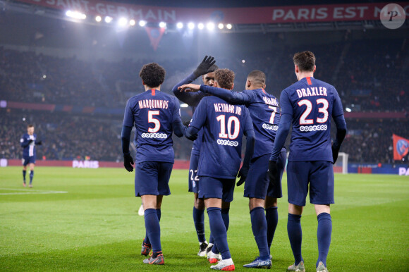 Les joueurs du PSG lors du match de Ligue 1 Paris Saint-Gemain - FC Nantes au Parc des Princes. Paris, le 4 décembre 2019.