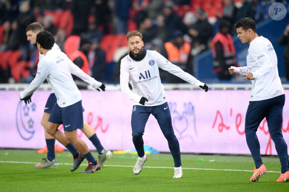 Thomas Meunier, Marquinhos, Neymar et Thiago Silva lors du match de Ligue 1 Paris Saint-Gemain - FC Nantes au Parc des Princes. Paris, le 4 décembre 2019.