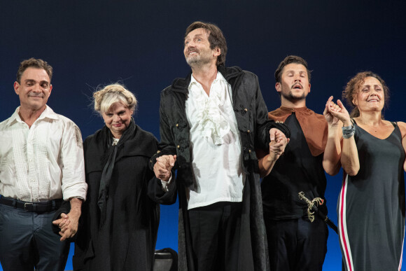 Exclusif - Thierry Pietra, Isabelle Nanty, Pierre Palmade, Yvan Naubron, Laurence Yayel - Spectacle de la "Troupe à Palmade" sur la scène du théâtre de l'Oeuvre à Paris, avec I.Nanty en invitée d'honneur. Le 30 juin 2019 © Pierre Perusseau / Bestimage