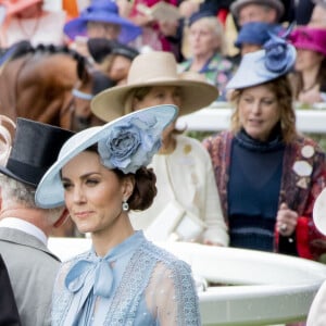 Kate Middleton (en robe Elie Saab) et le prince William - La famille royale britannique et les souverains néerlandais lors de la première journée des courses d'Ascot 2019, à Ascot, le 18 juin 2019.