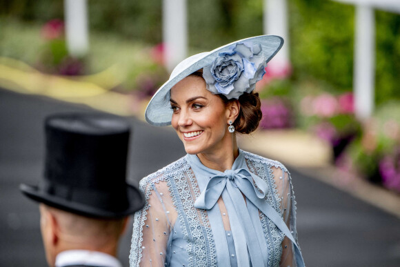 Kate Middleton (en robe Elie Saab) - La famille royale britannique et les souverains néerlandais lors de la première journée des courses d'Ascot 2019, à Ascot, le 18 juin 2019.