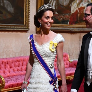 Kate Middleton, en robe Alexander McQueen - Donald Trump reçu par la reine Elisabeth II d'Angleterre lors d'un dîner d'Etat à Buckingham Palace, à Londres, le 3 juin 2019.