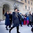 La princesse Märtha Louise de Norvège, son mari Ari Behn, la princesse Mette-Marit, son fils Marius Borg Hoiby, son mari le prince Haakon et leurs enfants la princesse Ingrid Alexandra et le prince Sverre Magnus de Norvège lors des célébrations du 25e anniversaire de règne du roi Harald V de Norvège, à Oslo le 17 janvier 2016.