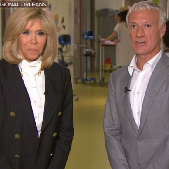 Brigitte Macron et Didier Deschamps en direct dans le JT de 13 heures, sur TF1, le 8 janvier 2020, depuis le centre hospitalier d'Orléans.