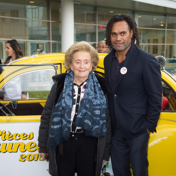 Christian Karembeu (parrain de l'Opération Pièces Jaunes) et Bernadette Chirac (présidente de la Fondation Hôpitaux de Paris-Hôpitaux de France) - Lancement de la 27ème édition de l'Opération Pièces Jaunes au centre hospitalier (hôpital Delafontaine) de Saint-Denis, le 6 janvier 2016.
