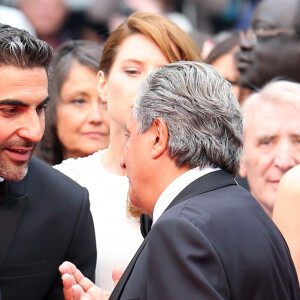 Chantal Lauby, Ary Abittan et Christian Clavier - Montée des marches du film "Jimmy's Hall" lors du 67e Festival du film de Cannes. Le 22 mai 2014.