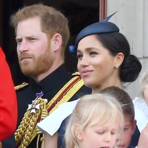 Le prince Harry, duc de Sussex, et Meghan Markle, duchesse de Sussex - La famille royale au balcon du palais de Buckingham lors de la parade Trooping the Colour 2019, célébrant le 93ème anniversaire de la reine Elisabeth II, Londres, le 8 juin 2019.