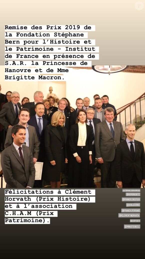 Remise des prix 2019 de la Fondation Stéphane Bern pour l'Histoire et le Patrimoine à l'Institut de France, à Paris, le 15 janvier 2020. Brigitte Macron et Stéphanie de Monaco étaient réunies pour soutenir Stéphane Bern et remettre des prix.
